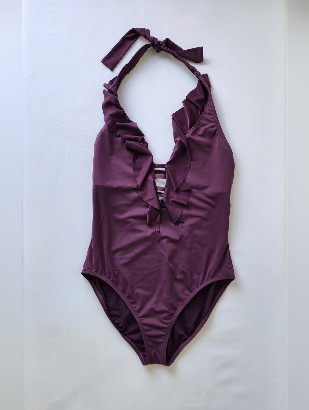 Bleu Rod Beattie Purple Ruffle Halter Swimsuit